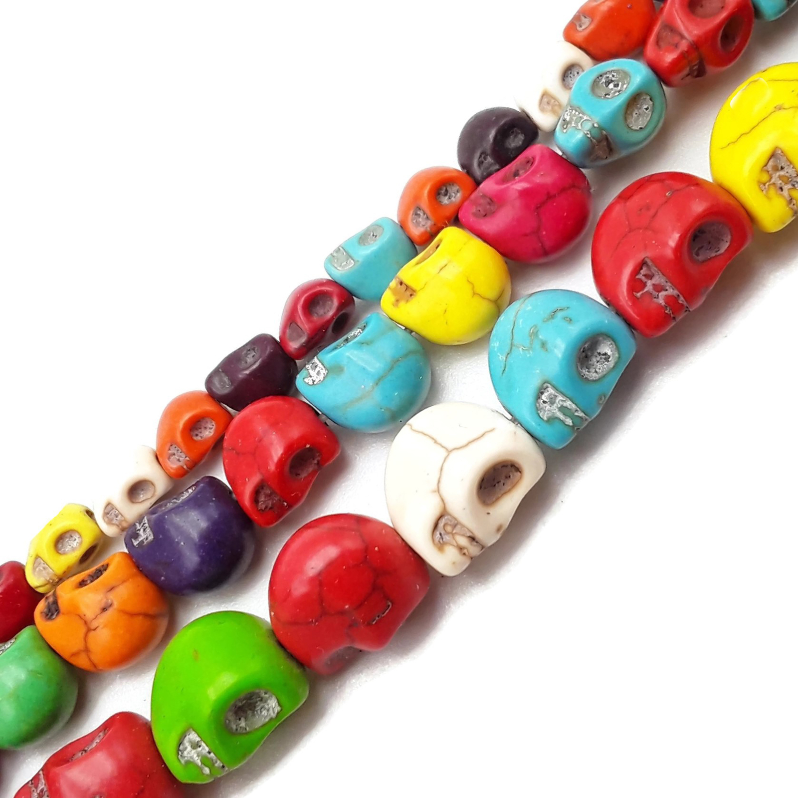 Multi-Color Howlite Turquoise Skull Beads 6x8mm 8x10mm 10x12mm 15.5″ Strand