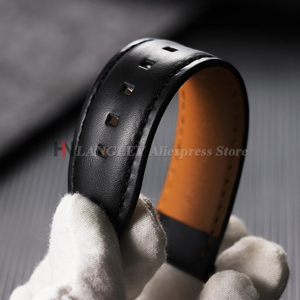 Genuine Cowhide Leather Watch Strap Quick Release Buckle Black Brown Red Band