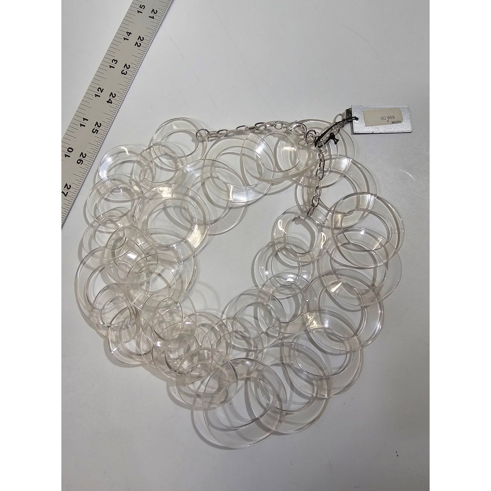 Sequin Lucite Acrylic Clear Link Statement Necklace Women 42″ 8600N Chunky Bib
