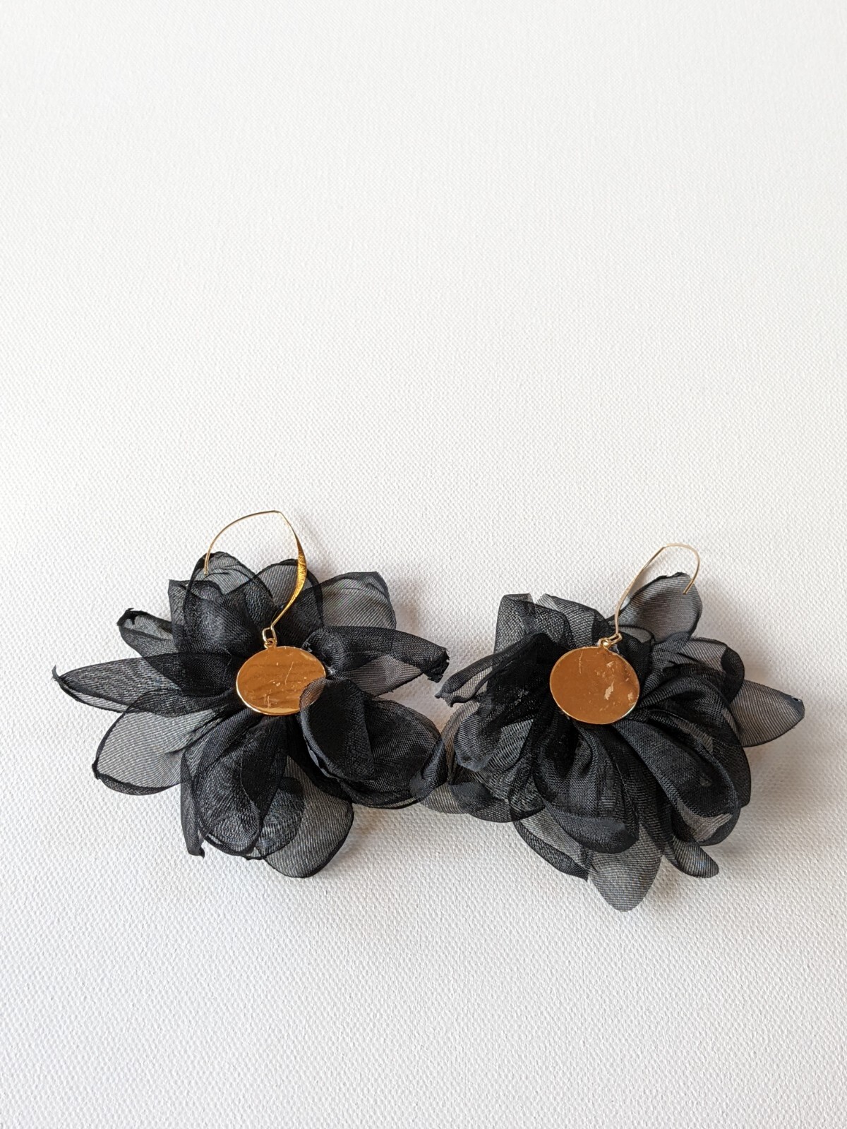 Oversized Summer Beaded Dangle Drop Earrings Chiffon Thread Black