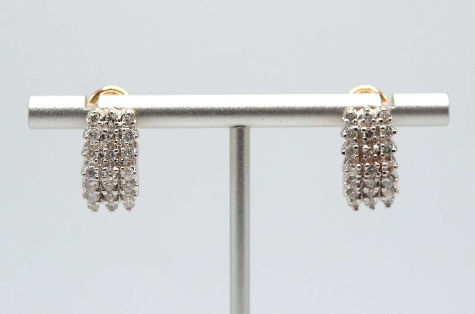 14K Yellow & White Gold Diamond 3D Cluster Huggie Hoop Earrings 6.69 Grams