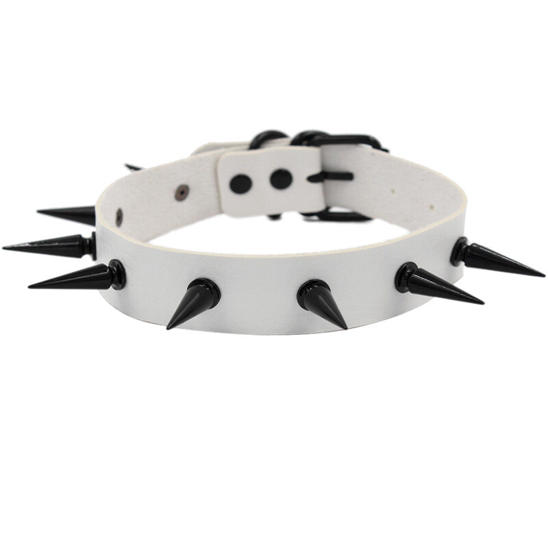 Gothic Punk PU Leather Alloy Spike Rivet Choker Necklace Unisex Rock Club Wear