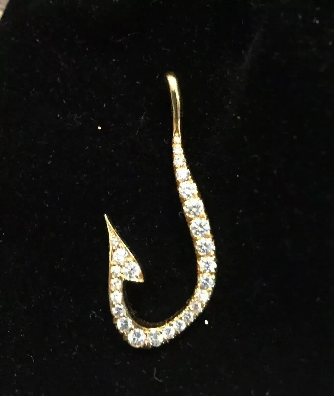 1.20 Ct Round Real Moissanite Fish Hook Shape Pendant 14k Yellow Gold Plated