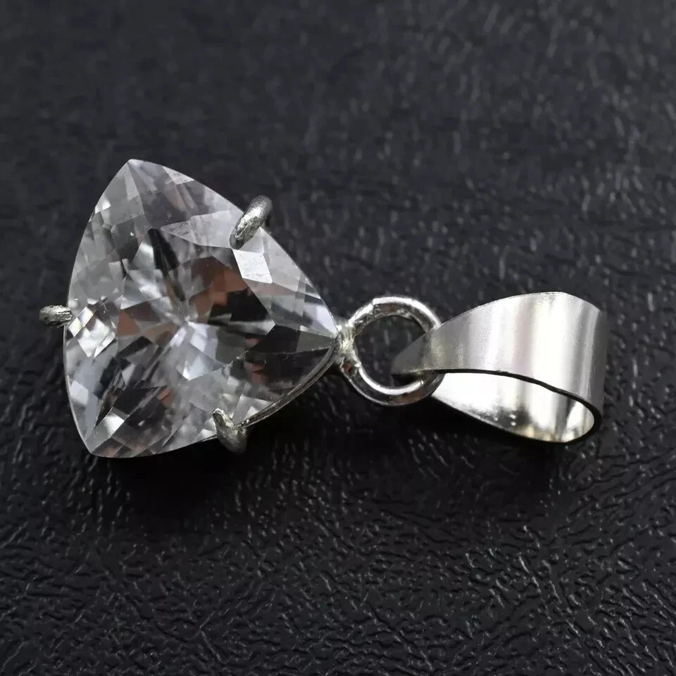 Natural White Sapphire Trillion Cut 29 Ct Loose Gemstone 925 Silver Pendant