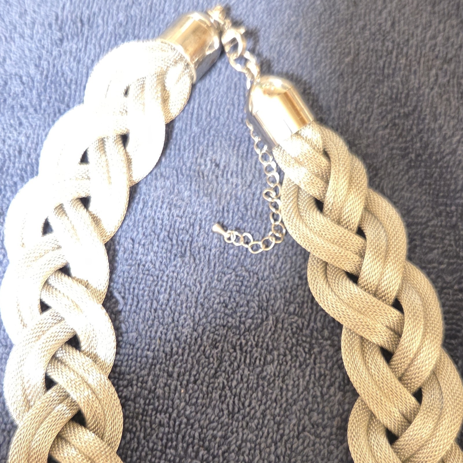 Gold Tone Braided Chain Statement Necklace Lobster Clasp Adjustable Extender