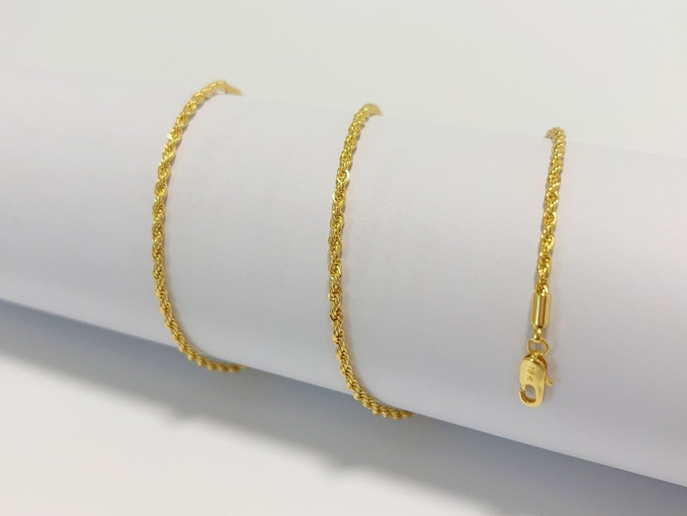 18K Yellow Gold Solid 2.5mm-4mm Rope Diamond Cut Chain Italian Necklace 18″- 24″