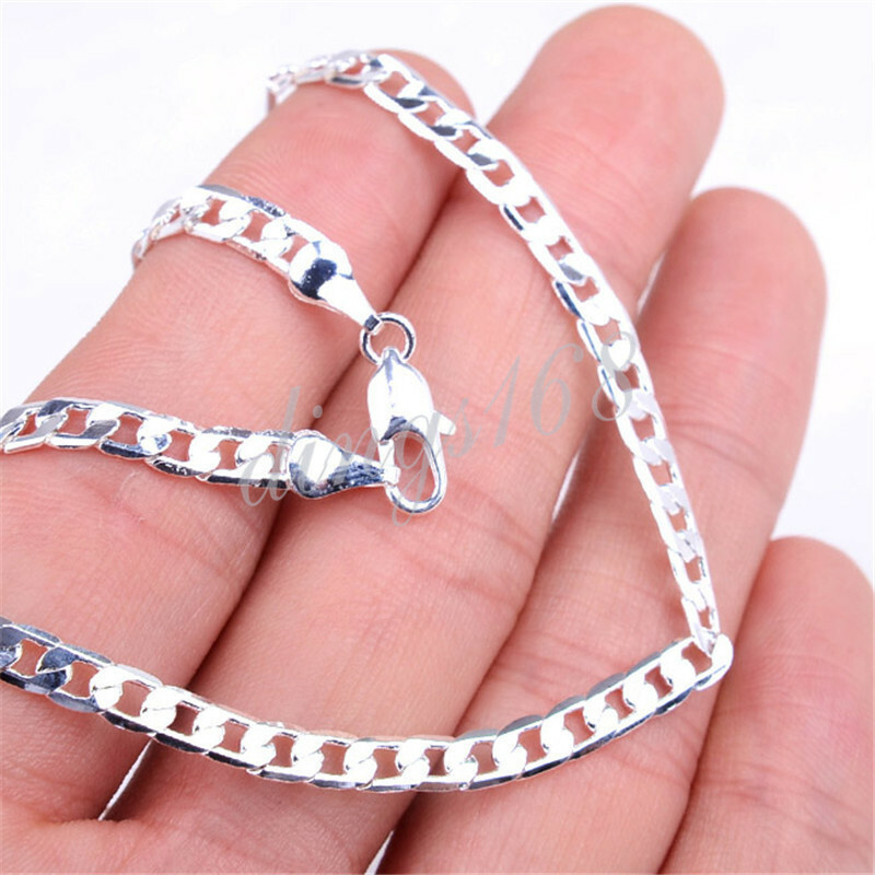 18K White Gold Filled Hypo-Allergenic 3.6mm Cuban Curb Link Chain Necklace Z819
