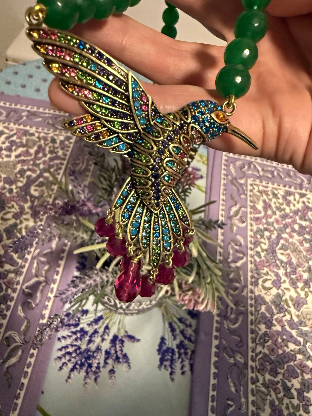Heidi Daus Sincere Joy Signed Crystal Hummingbird Charm Pendant Beaded Necklace