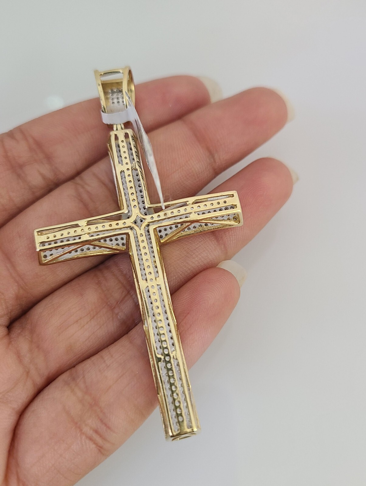 10k Solid Rope Chain Jesus Cross Charm Diamond Set 4mm 20″-28″ Necklace Gold