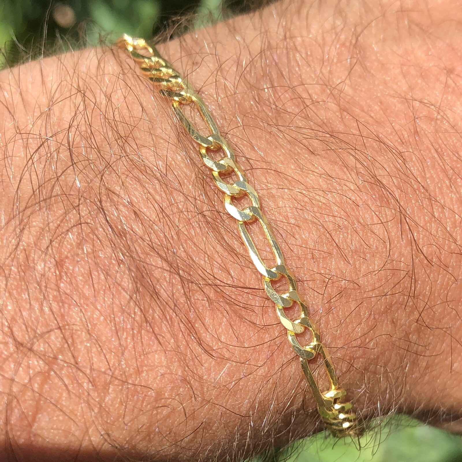 Solid 1/20 14K Yellow Gold Real Figaro Link Bracelet 3mm 7.5 Inch Mens Womens