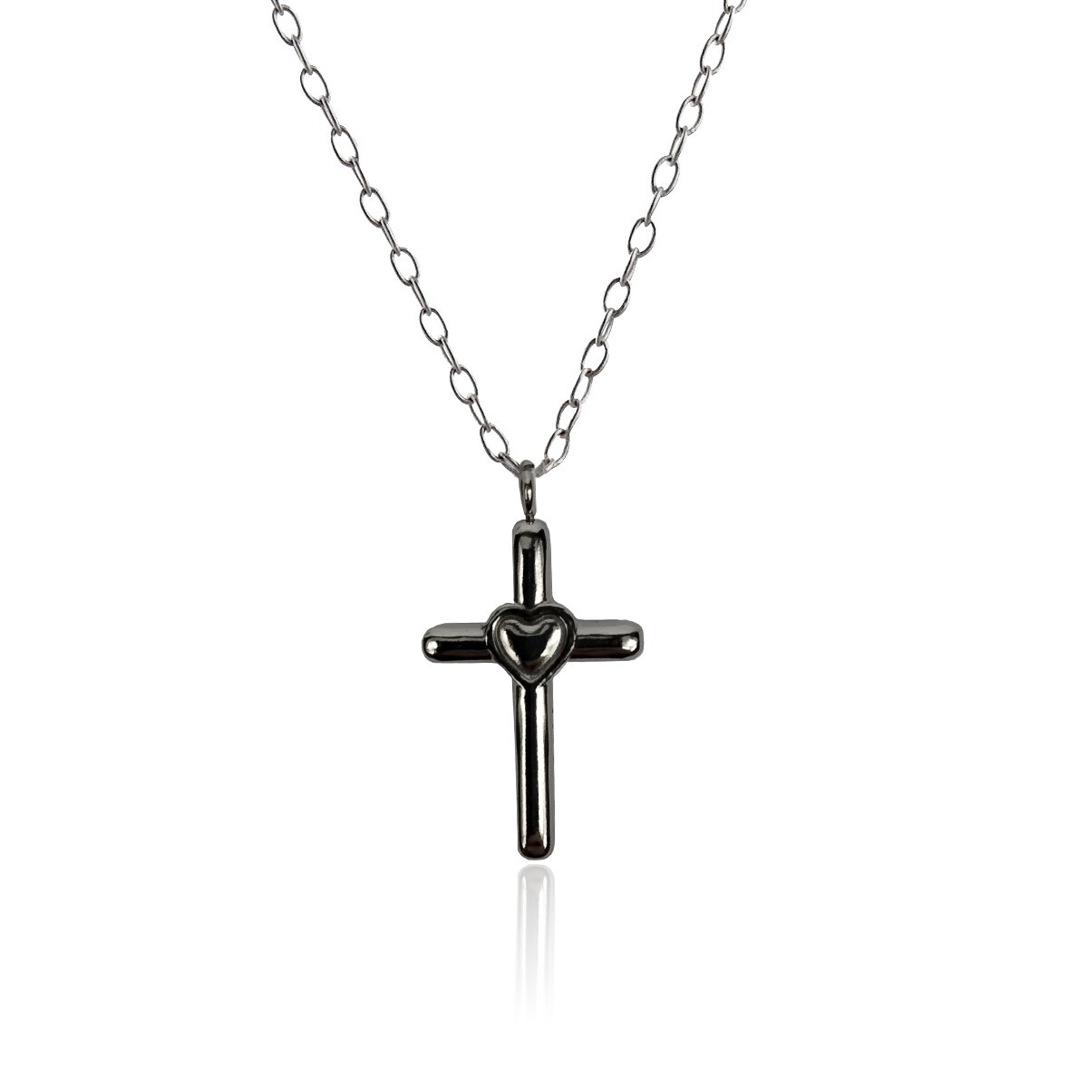 FashionJunkie4Life Stainless Steel Cross with Heart Charm with 18″ Chain