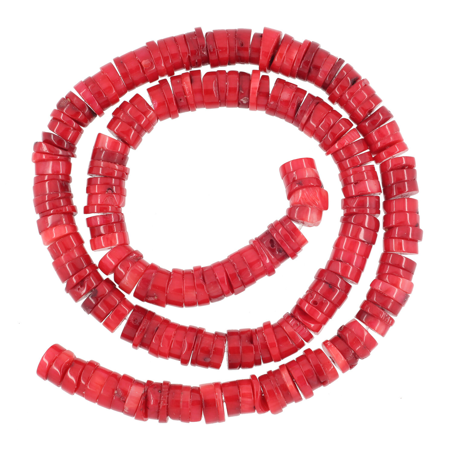 16″ Red Bamboo Coral Rondelle Heishi Beads Multi-Beads 7-8mm #63114