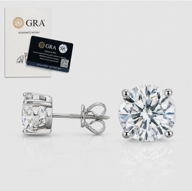 Moissanite Screw Back 925 Solitaire Stud Earrings GRA Certified D/VVS1