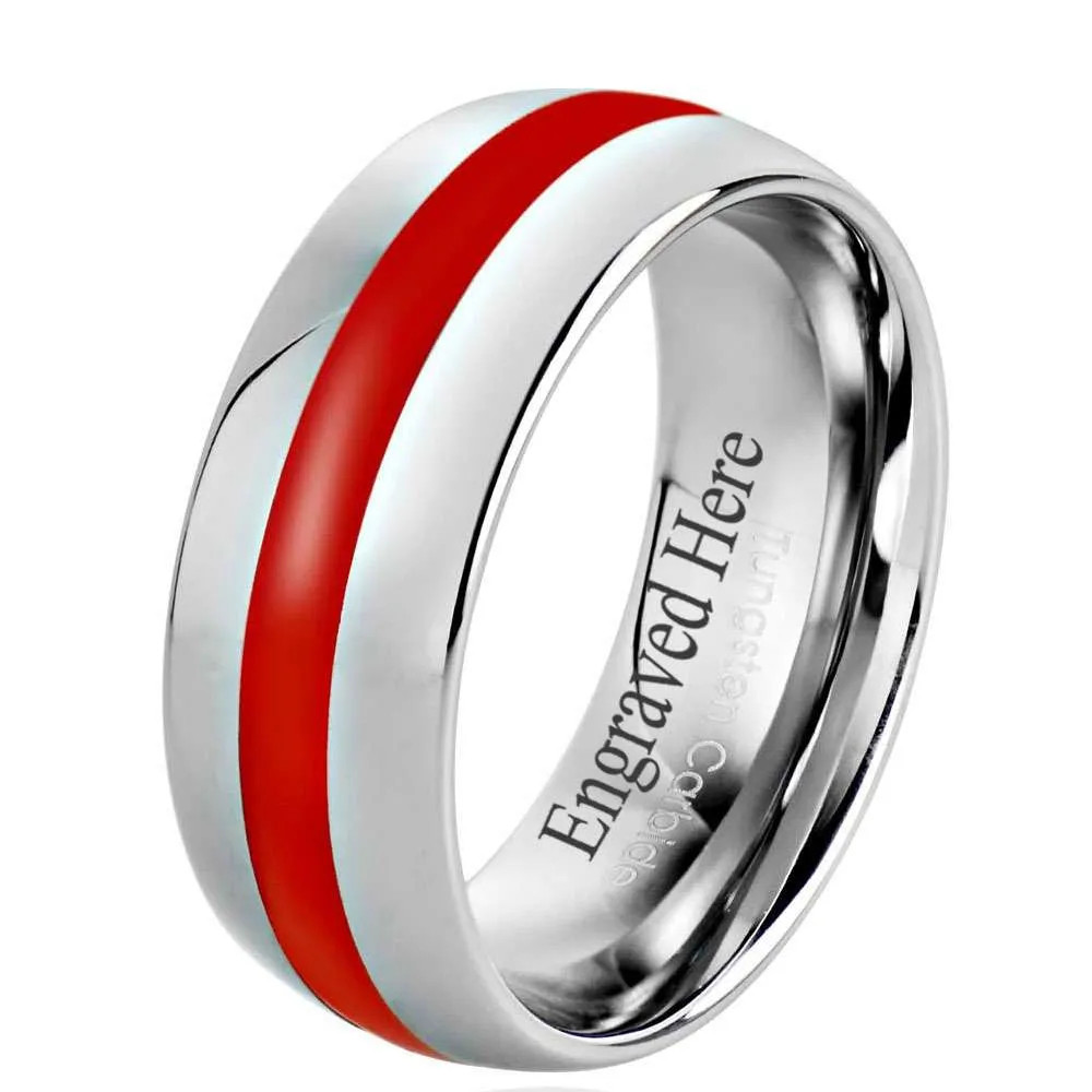 8mm Tungsten Carbide Red Resin Inlay Mens Wedding Band