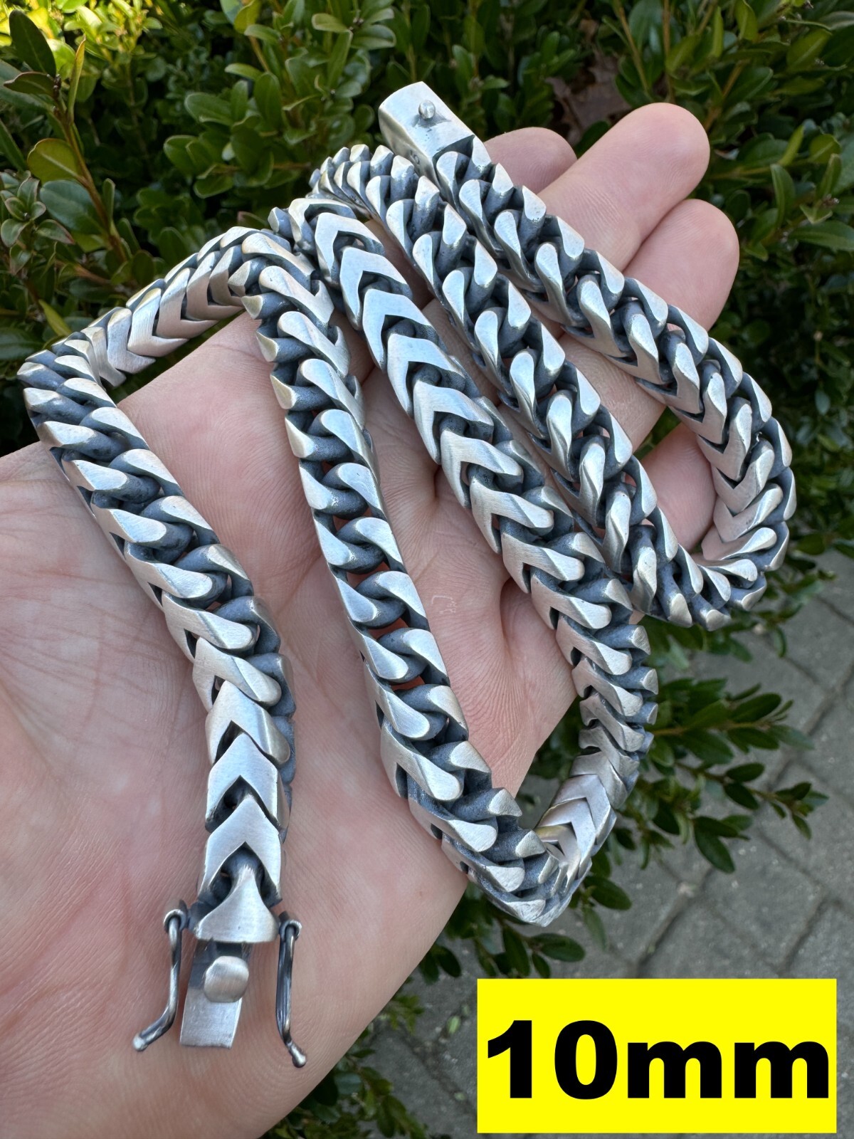 BIG 4-10mm Franco Chain Necklace Or Bracelet Oxidized Real 925 Silver Box Clasp