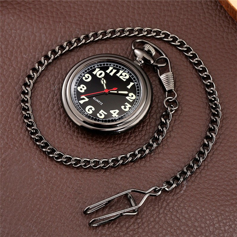 Open Face Quartz Pocket Watch with Luminous Hands & Numbers Easy Night Reading