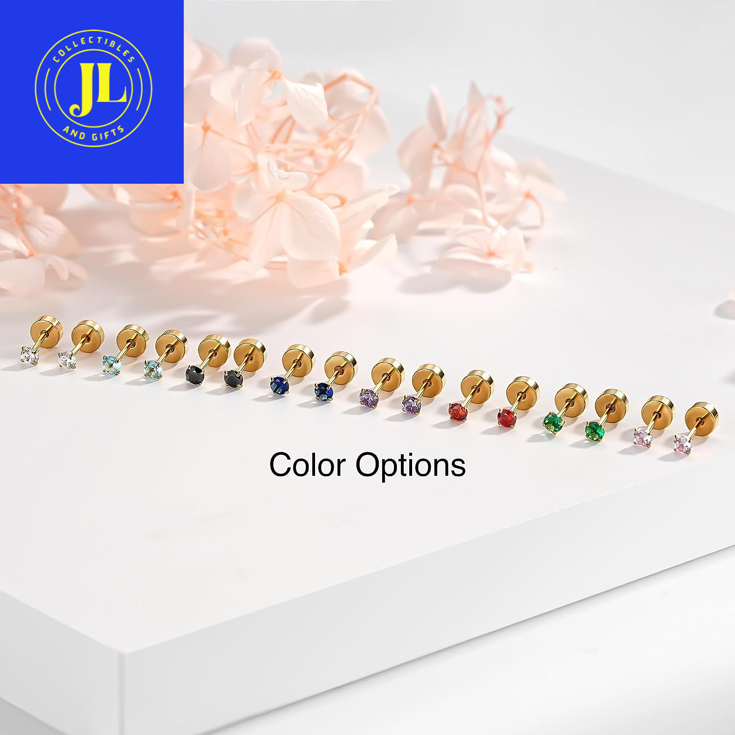 Small Gold Stud Earrings Hypoallergenic Screw Backs Non-Tarnish Dainty CZ Cartil