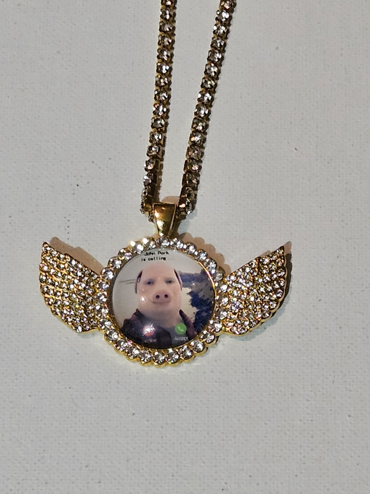 John Pork is Calling Chain Necklace Gold Iced Out Novelty Wing Pendant & Chain