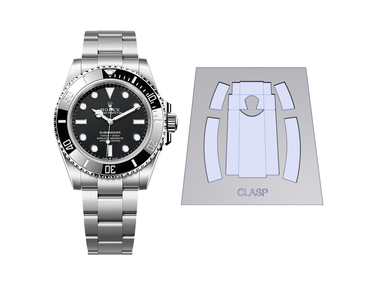 Clasp & Sides Protection Sticker Kit for Rolex Submariner no date Nov2020-now X2