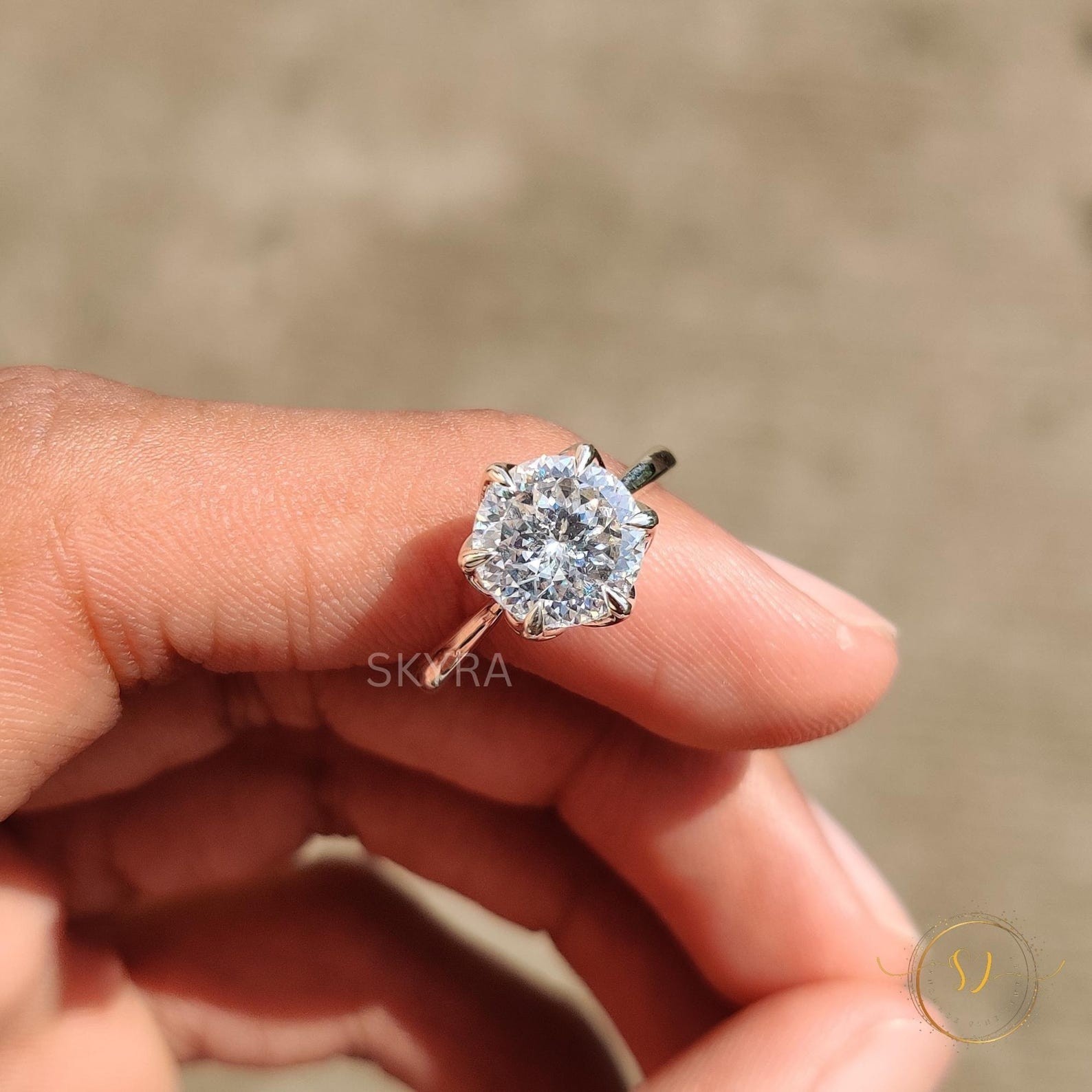 2 CT Portuguese Cut Moissanite Solitaire Engagement Ring Six Prong Setting 7 US