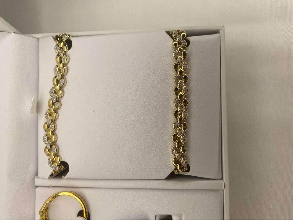 1.00 CTW Gold Over Silver Oval Link Set, Ring Size 7 MSRP $800 New W/ Tags