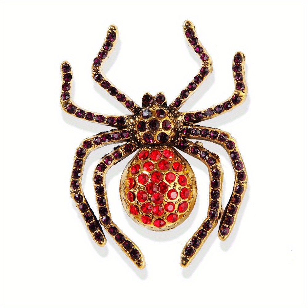 6Pcs Rhinestone Spider Brooches Crystal Halloween Spider Pins Clothing Bag Decor
