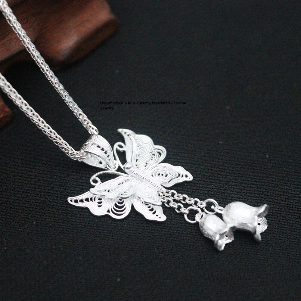 Pure S999 Fine Silver 999 Pendant Hollow Butterfly Flower Tassels Pendant 3-4g