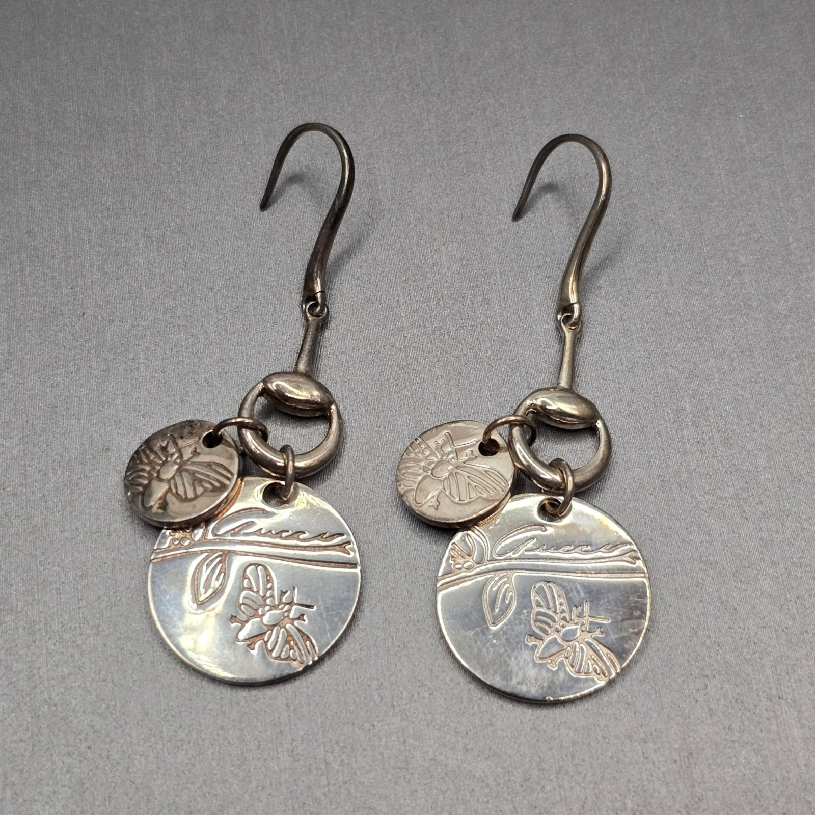 Gucci Metal Horsebit Bee Drop Earrings Fashion Runway Collection 2 Inch