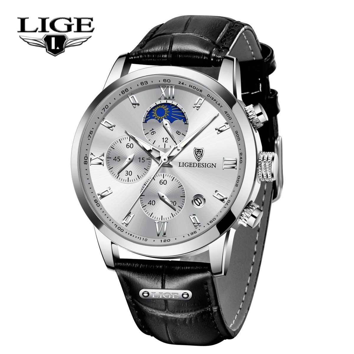 Men’s Fashion Quartz Watch Leather Band Luminous Date Waterproof Male Wristwatch
