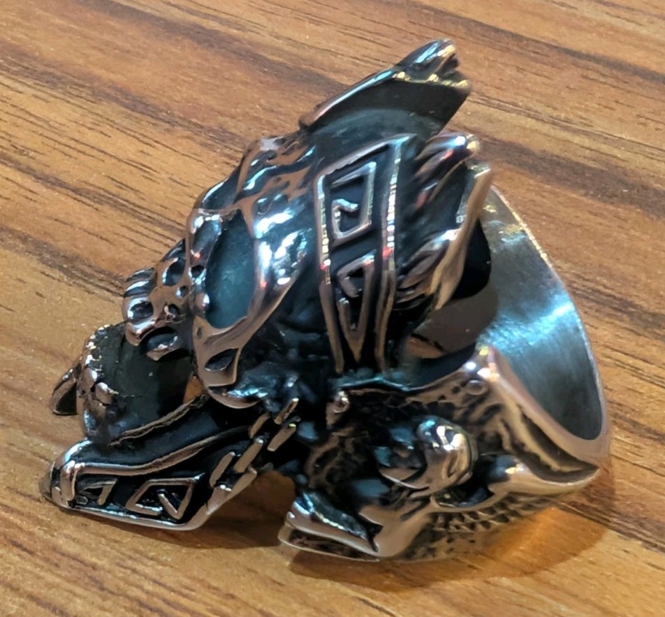 Stainless Steel Skull Biker Ring Silver Metal Gothic Punk Heavy Biker Ring 12
