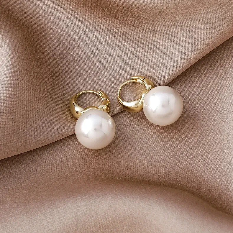 White Pearl Drop Dangle Earrings,Elegant Pearl Earrings,Gold Hoop Earrings,Gifts
