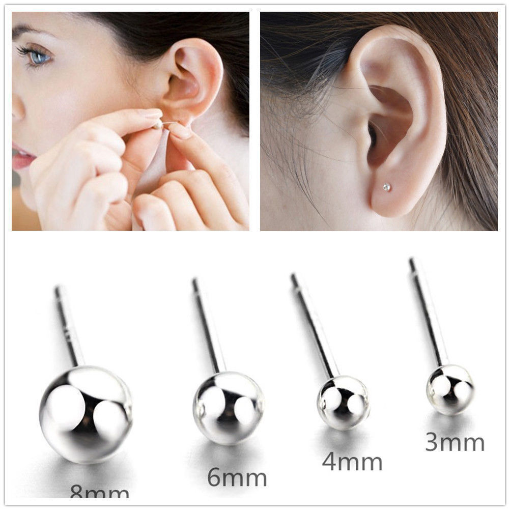 925 Sterling Silver Round Ball Stud Earrings High Polished Butterfly Post Backs