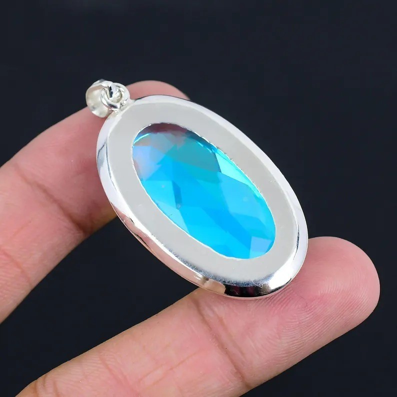 Rainbow Mystic Topaz Gemstone Pendant 925 Sterling Silver Handmade Jewelry