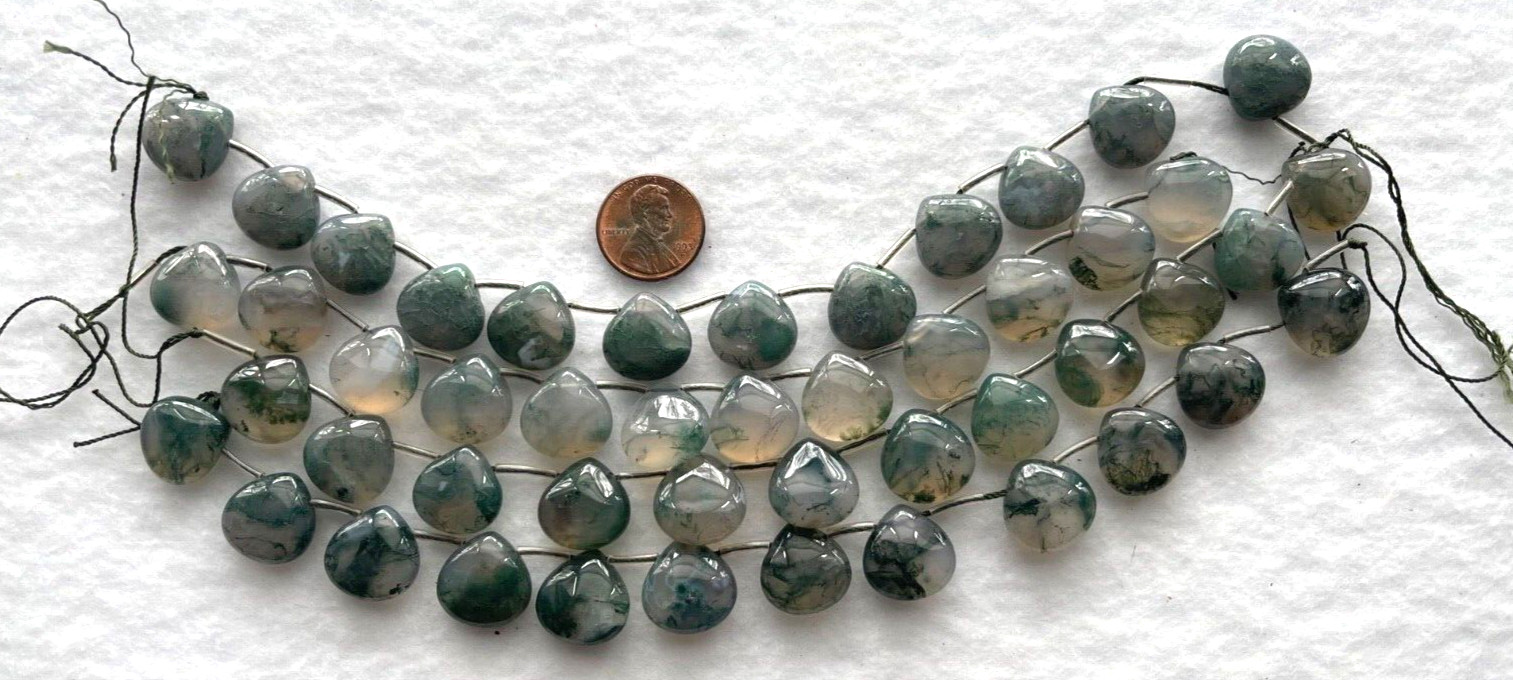 GENUINE SMOOTH TEARDROP MOSS AGATE 15X15 MM 12 PCS EACH STRAND BELOW WHOLESALE