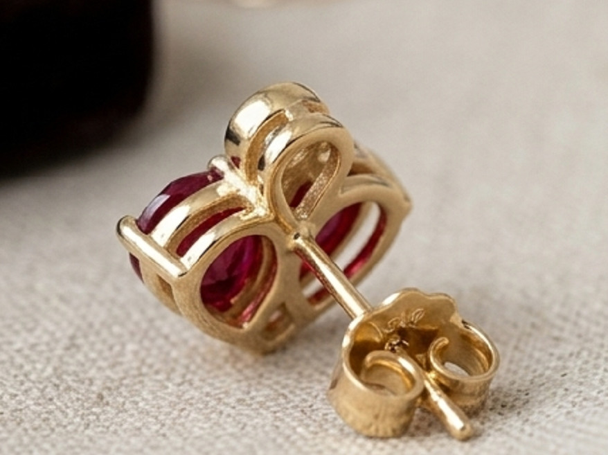 2.50ct Pear cut simulated Red Ruby/ Diamond Stud Earrings 14k Yellow Gold Plated
