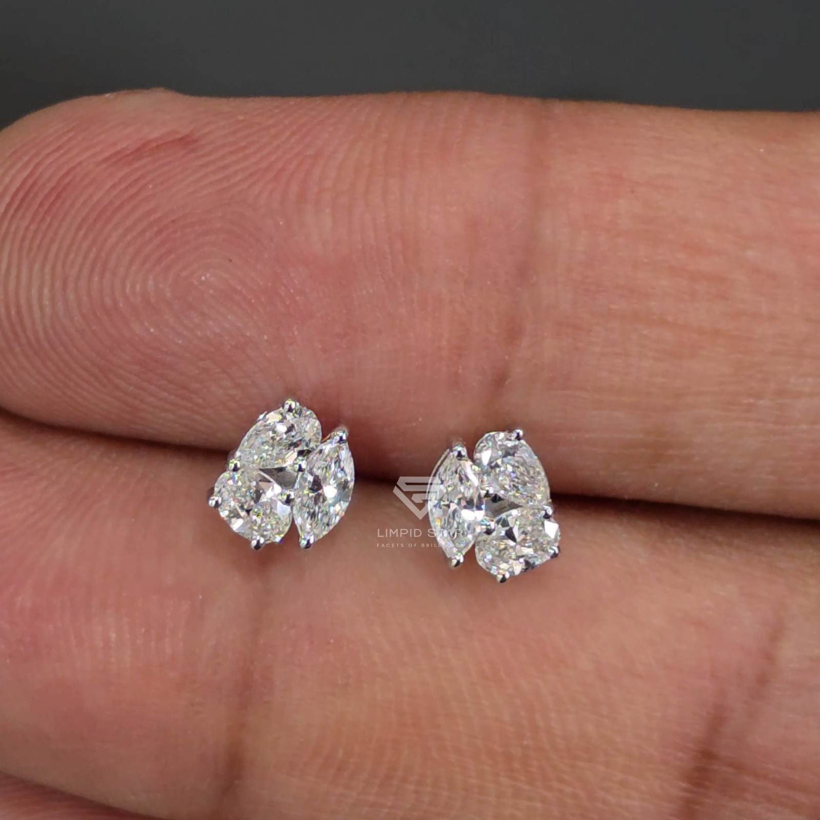 Fancy Lab Grown Diamond Stud Earrings Cluster 0.55ct VVS-VS EF IDT Certified
