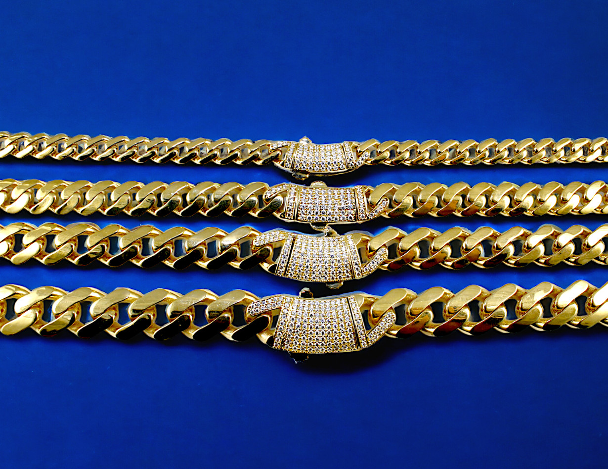 14K Yellow Gold Monaco Miami Cuban Link Chain Necklace CZ Pave 6mm-13mm 7″-30″