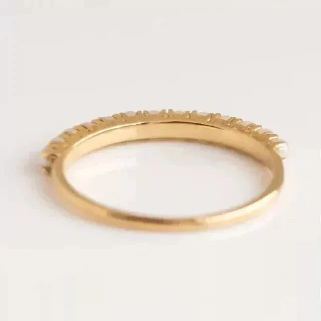 2Ct Round Cut Natural Pearl Half Eternity Wedding Band In 14K Yellow Gold Plated