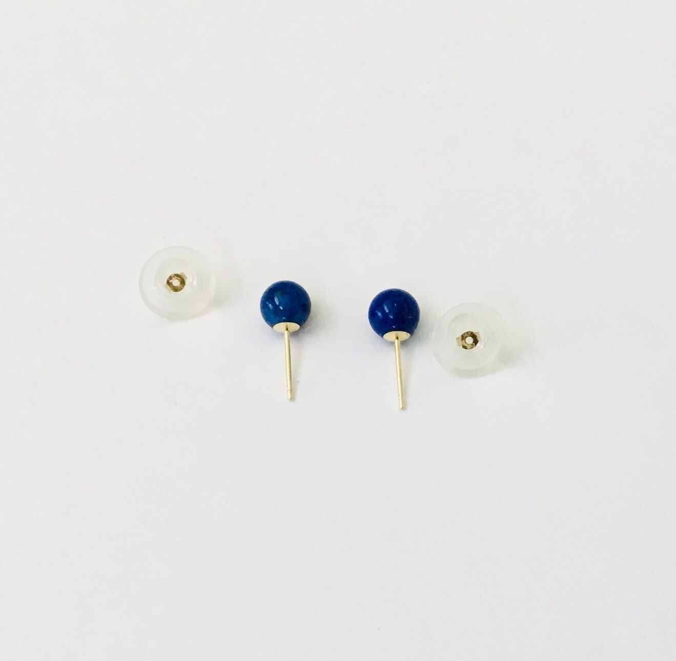 Solid 14K Yellow Gold Natural Blue Lapis 6 mm Round Ball Stud Earrings NEW