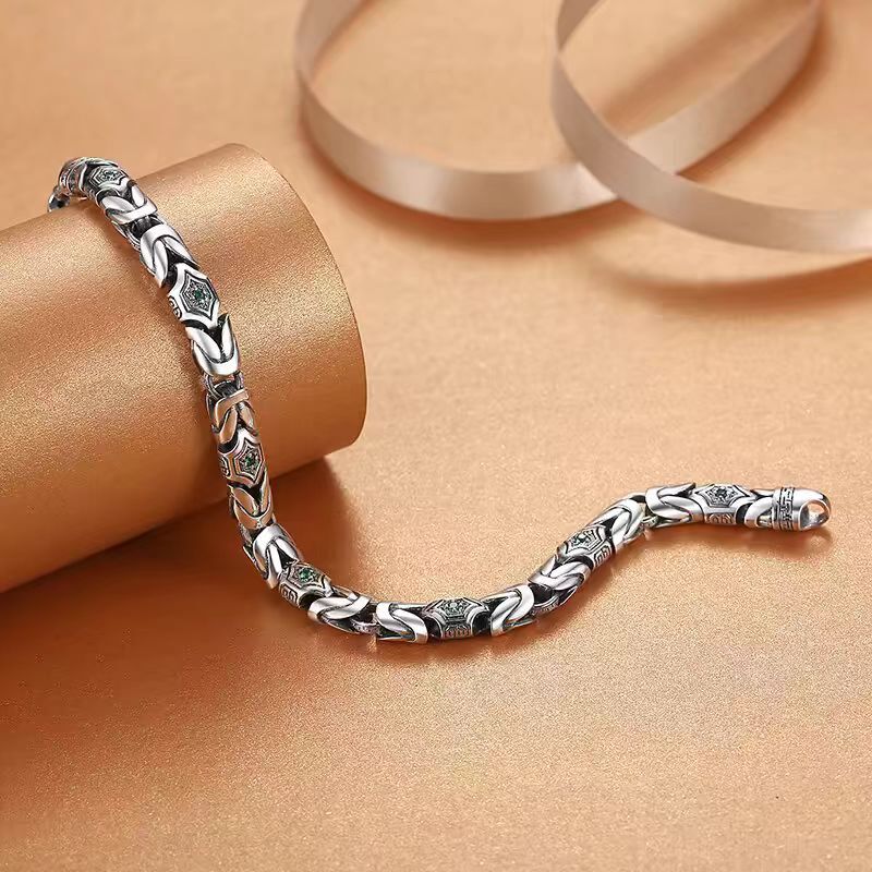 Real Pure S925 Sterling Silver Bracelet 7mm Byzantine Link Chain 25-26g 7.9inch