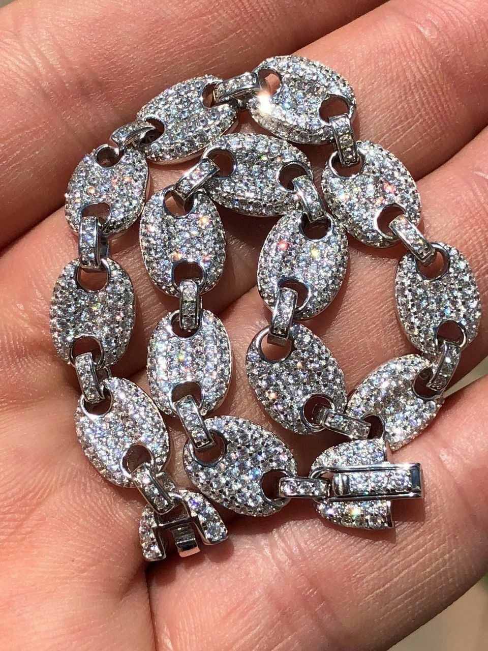 Iced Gucci Link Bracelet Solid 925 Silver Out Moissanite Passes Tester