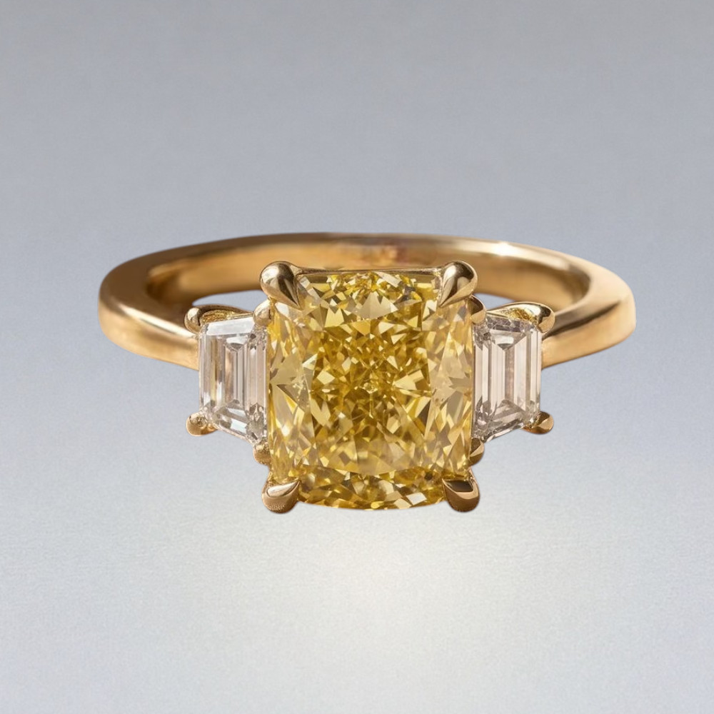 IGI Lab Created Diamond Ring Fancy Vivid Yellow 3.80 CT Radiant 18K Yellow Gold
