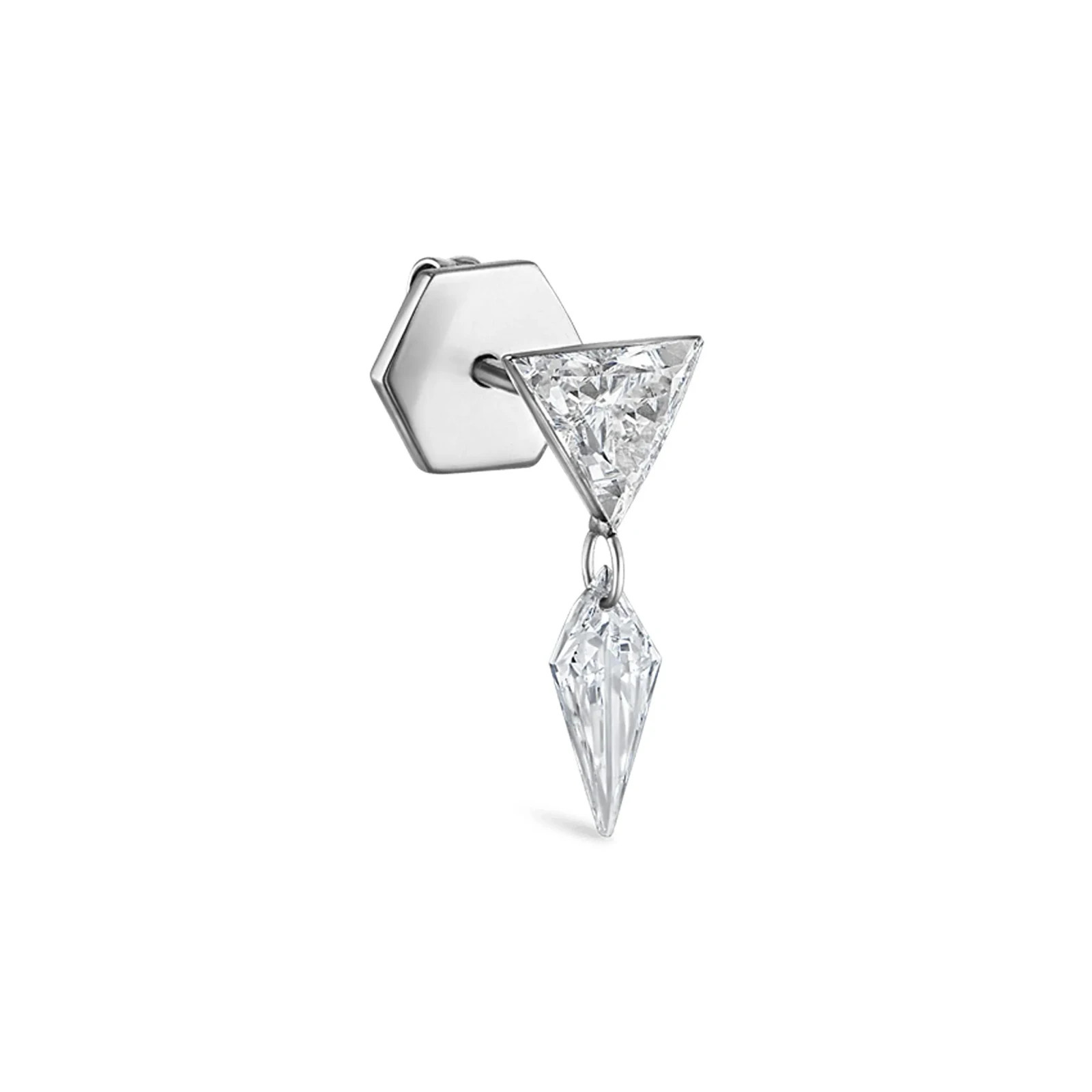 925 Sterling Silver Kite Triangle Moissanite Dangle Stud Earring