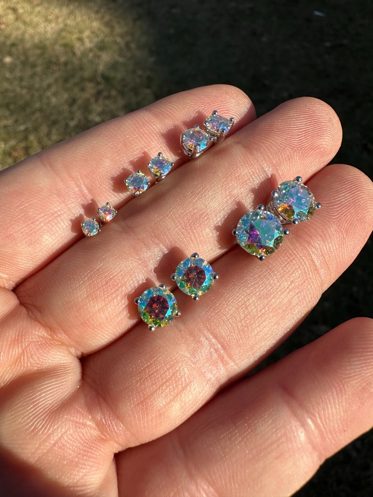 Rainbow Opal Moissanite Screwback Stud Earrings 925 Silver 3-8mm Passes Tester