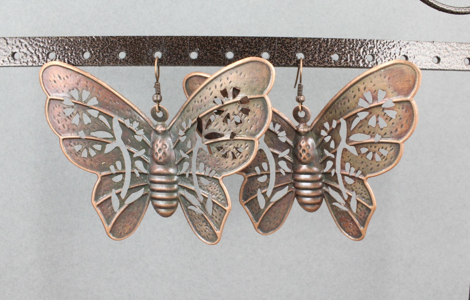 Copper huge butterfly earrings big giant lightweight dangle earrings large size