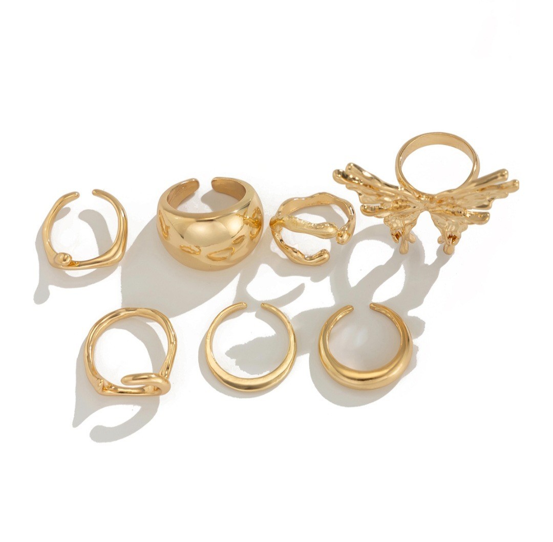 7Pcs Chunky Butterfly Ring Set Adjustable Statement Stackable Rings