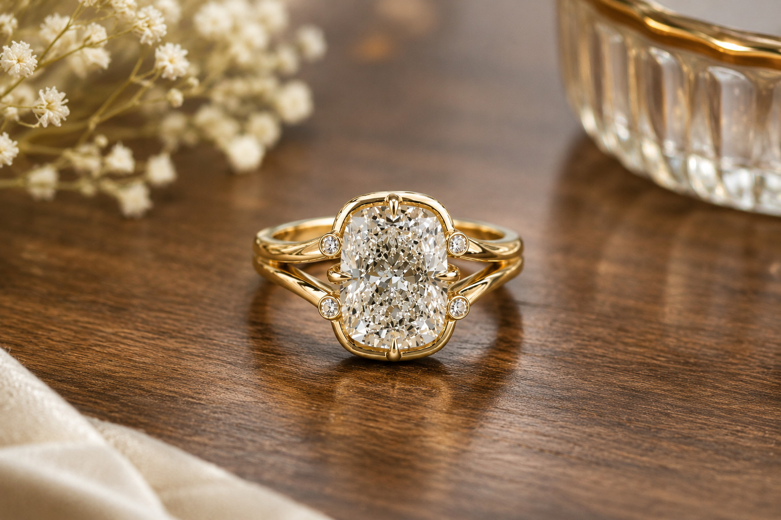 4.00 Ct Cushion Cut Diamond Wedding Ring 14K Yellow Gold Size 7