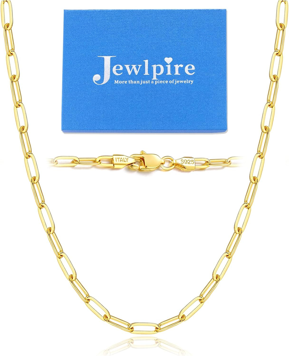 14K Gold Plated 925 Sterling Silver Paperclip Chain Necklace for Women, 2.5Mm 3M