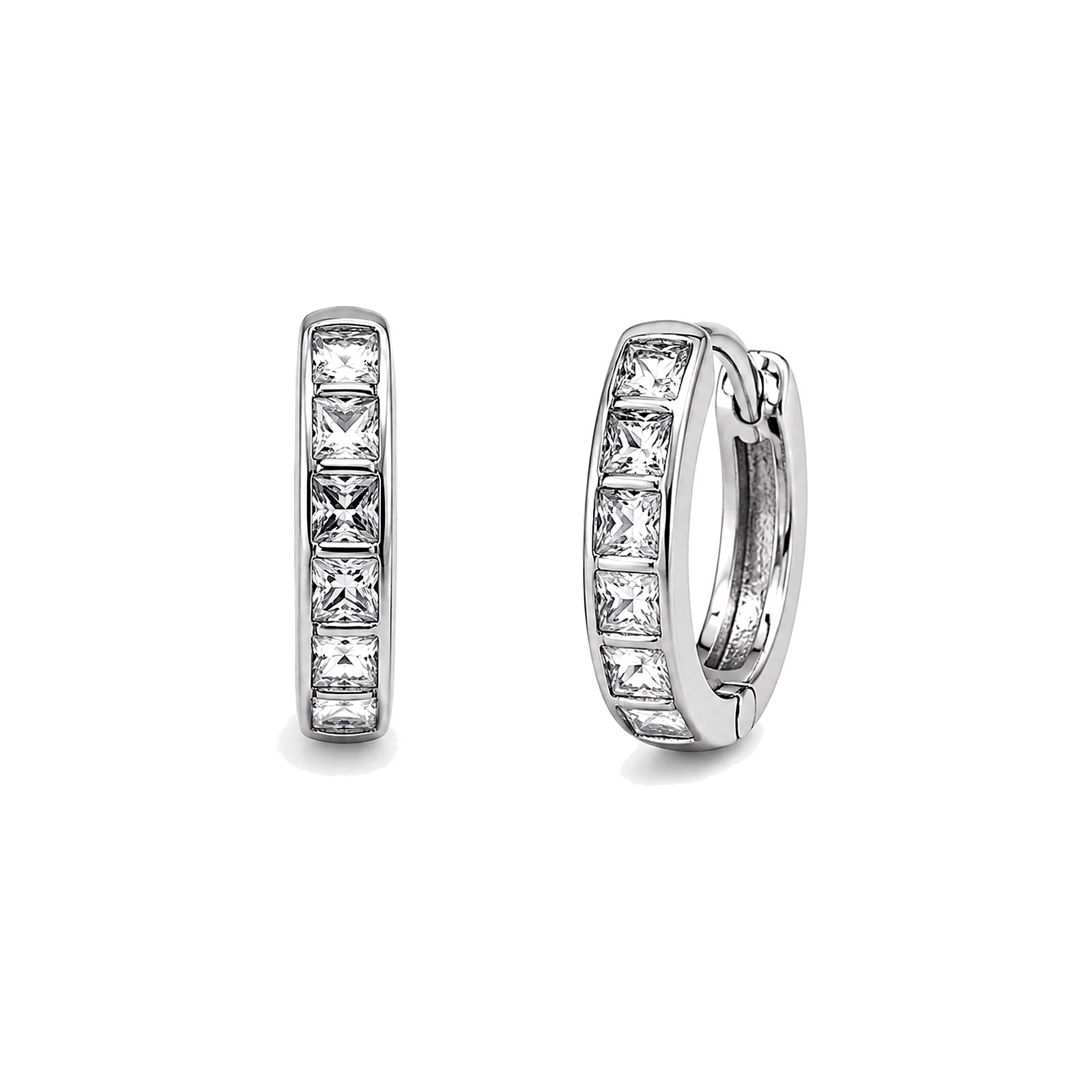 925 Sterling Silver Princess Cut CZ Channel Set Huggie Hoop Earrings Women