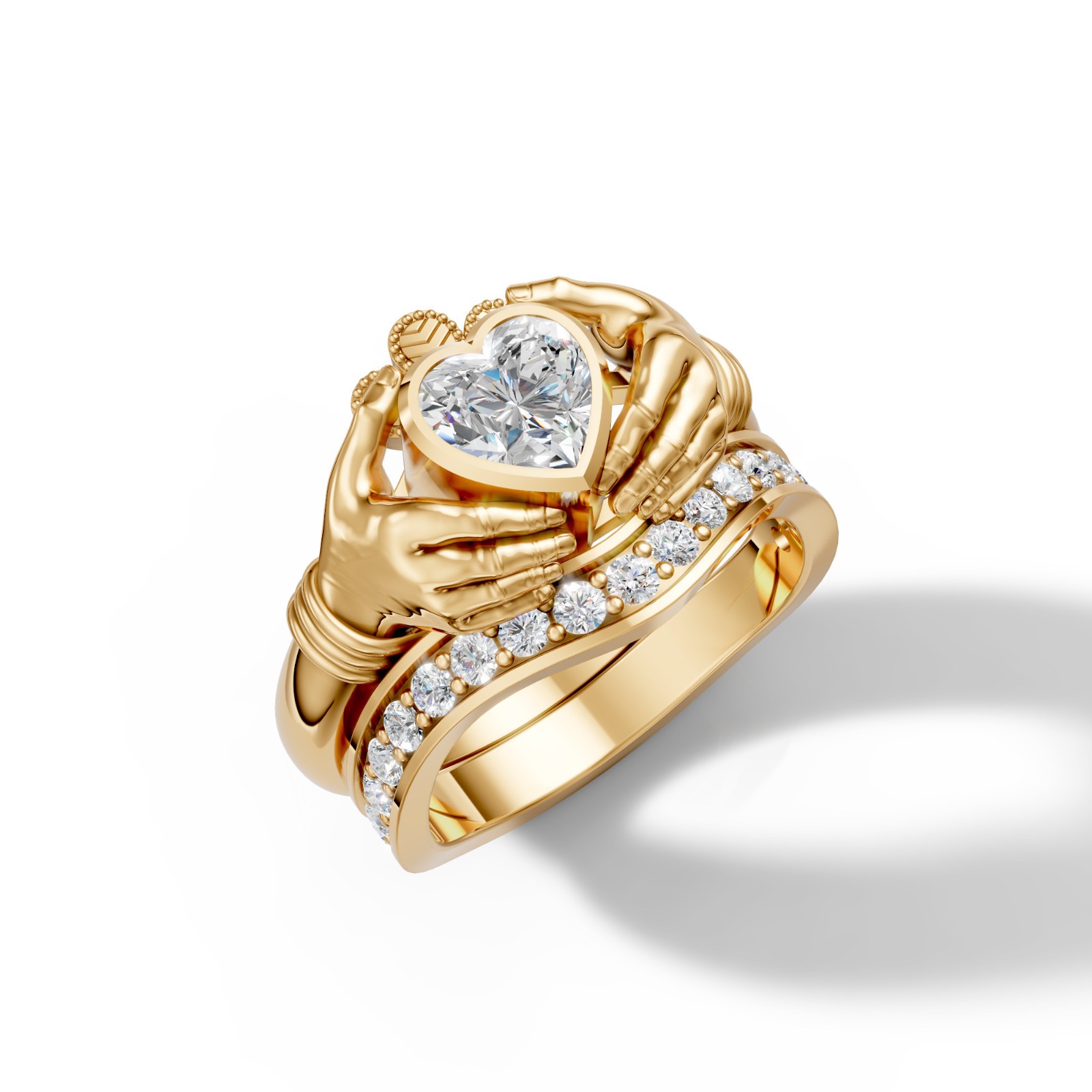 Moissanite Claddagh Bridal Ring Set 925 Sterling Silver Heart Wedding Band